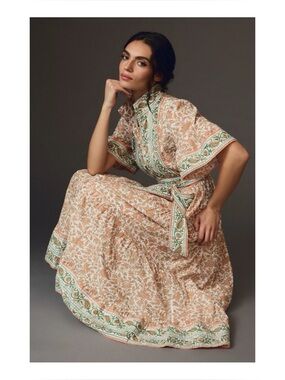 NWT Anthropologie Sue Sartor Hamilton Dress in Sage/Melon  Size XSP